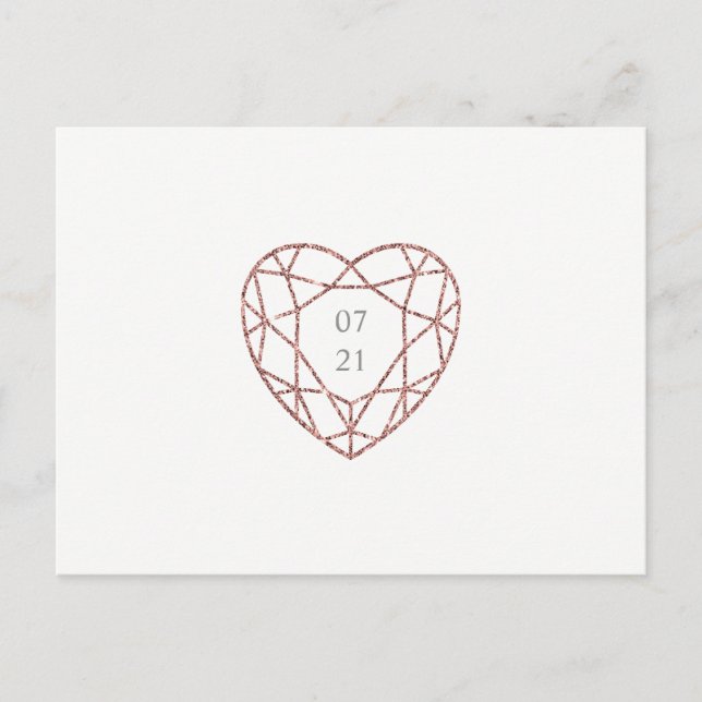 Elegant rose gold heart save the date postcard (Front)