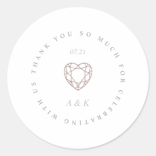 Elegant rose gold heart thank you sticker (Front)