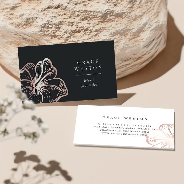Elegant Rose Gold Hibiscus Flower Business Card (Creator Uploaded)