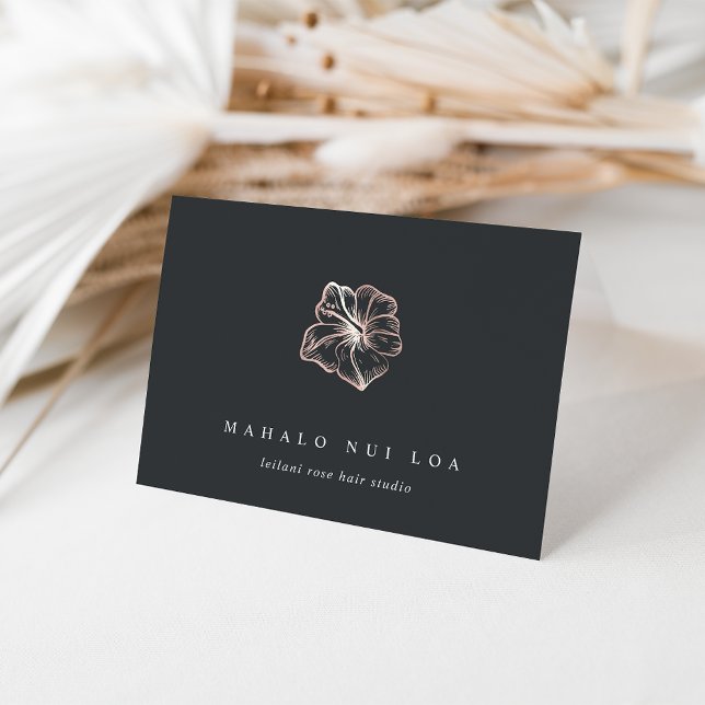 Elegant Rose Gold Hibiscus Flower Client Thank You Card (Creator Uploaded)