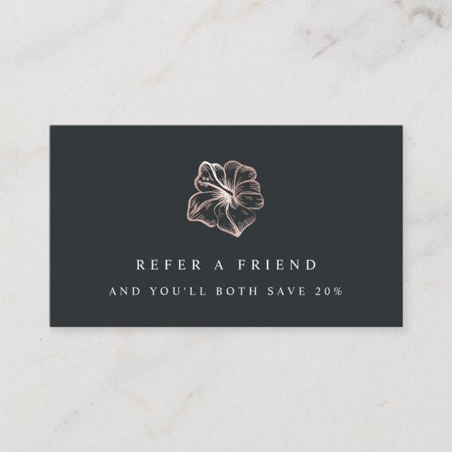 Elegant Rose Gold Hibiscus Flower Referral Card (Front)