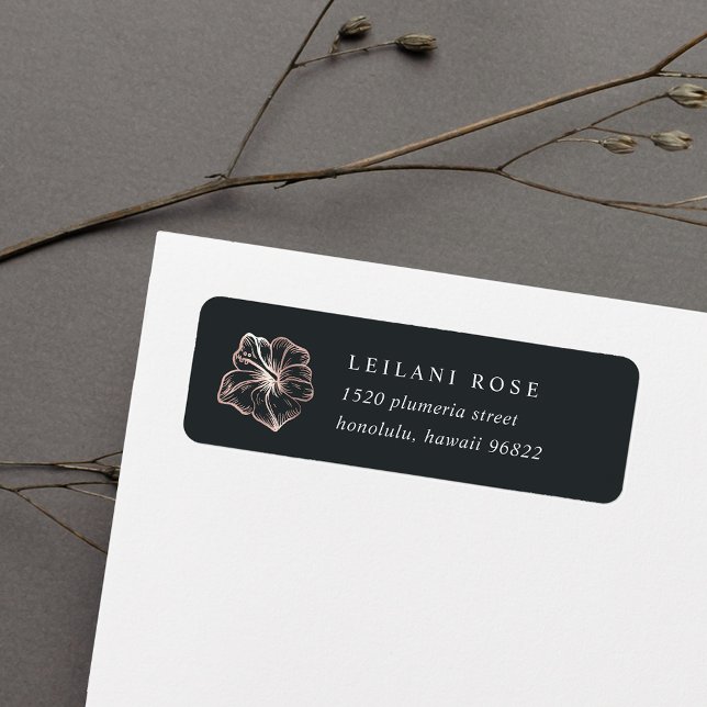 Elegant Rose Gold Hibiscus Flower Return Address (Creator Uploaded)