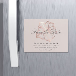 Elegant Rose Gold Hibiscus Wedding Save the Date Magnetic Invitation