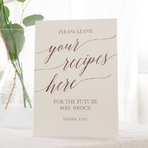 Elegant Rose Gold Ivory Bridal Shower Recipes Pedestal Sign