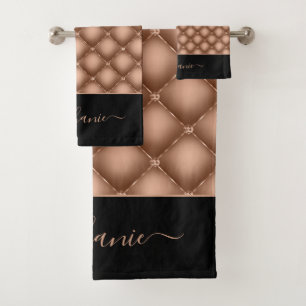 Elegant Rose Gold Jewel Tufted Personalised Bath Towel Set