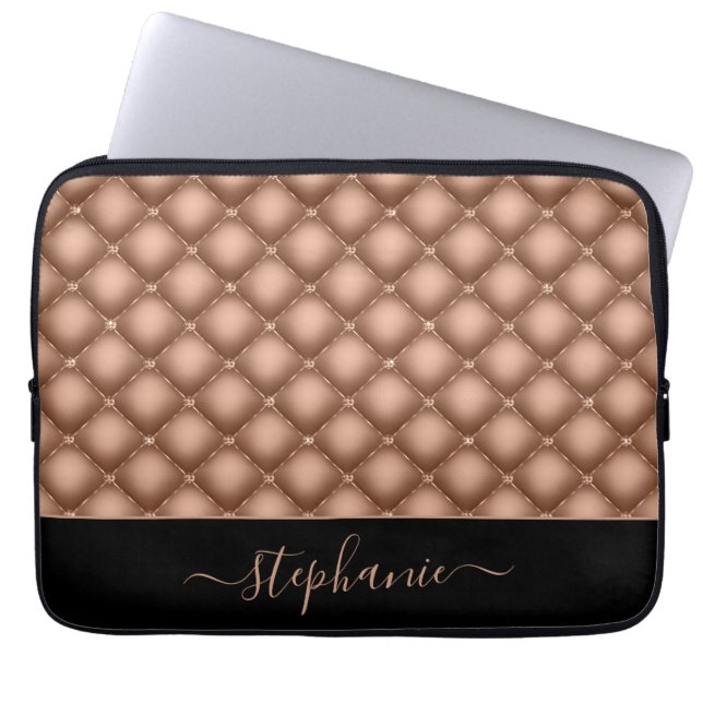 Elegant Rose Gold Jewel Tufted Personalised Laptop Sleeve (Front)