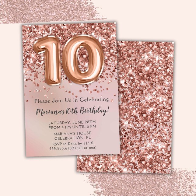 Elegant Rose Gold Kids Girl 10th Birthday Party Invitation (Creator Uploaded)