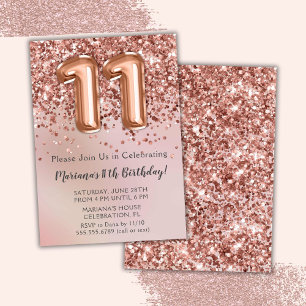Elegant Rose Gold Kids Girl 11th Birthday Party In Invitation