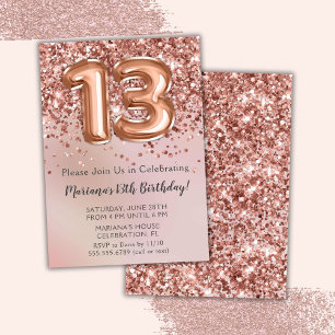 Elegant Rose Gold Kids Girl 13th Birthday Party In Invitation