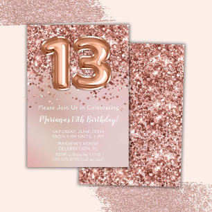 Elegant Rose Gold Kids Girl 13th Birthday Party Invitation