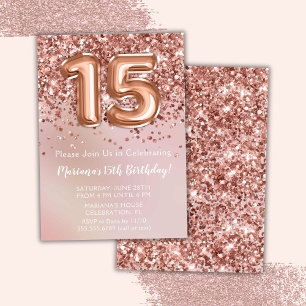 Elegant Rose Gold Kids Girl 15th Birthday Party Invitation