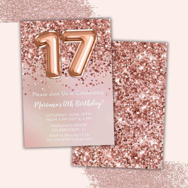 Elegant Rose Gold Kids Girl 17th Birthday Party Invitation (Creator Uploaded)