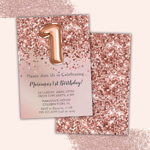 Elegant Rose Gold Kids Girl 1st Birthday Party In Invitation