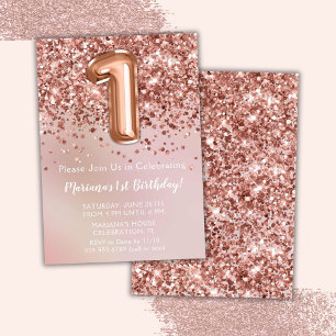 Elegant Rose Gold Kids Girl 1st Birthday Party Invitation