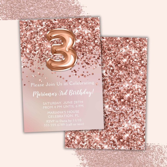 Elegant Rose Gold Kids Girl 3rd Birthday Party Invitation (Creator Uploaded)