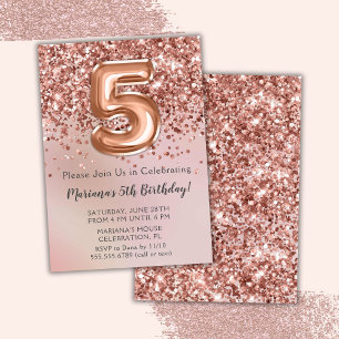 Elegant Rose Gold Kids Girl 5th Birthday Party Inv Invitation