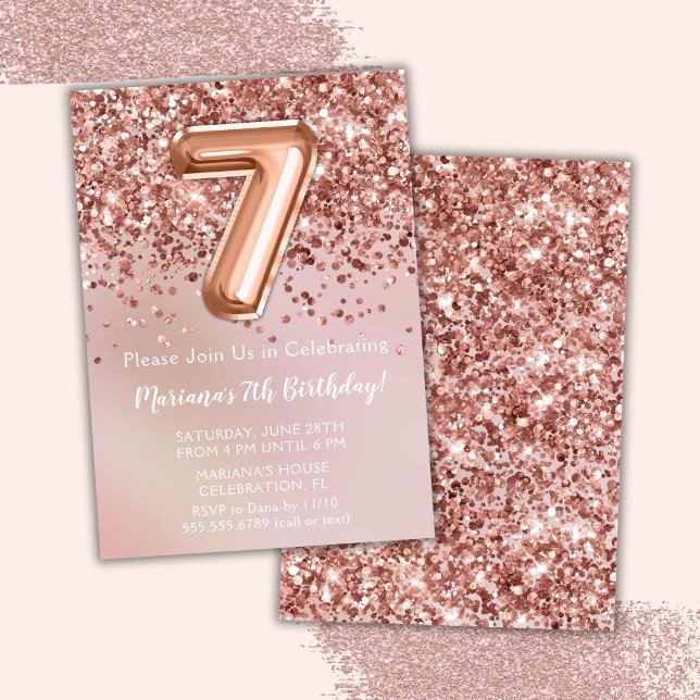 Elegant Rose Gold Kids Girl 7th Birthday Party Invitation (Creator Uploaded)