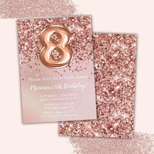 Elegant Rose Gold Kids Girl 8th Birthday Party Invitation