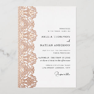 Elegant Rose Gold Lace Wedding  Foil Invitation