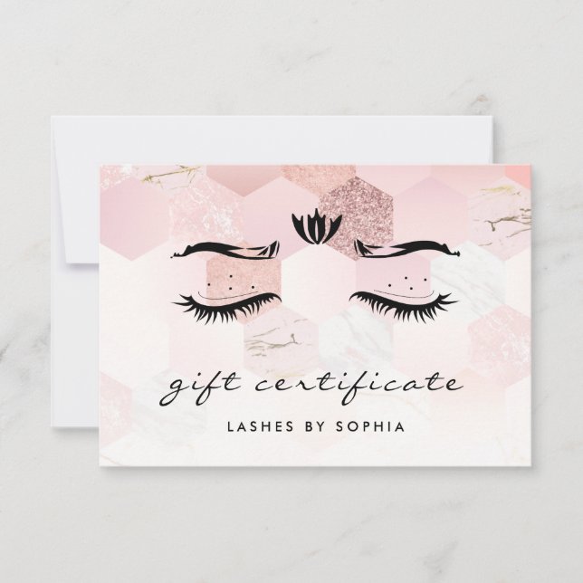 Elegant Rose Gold Lashes Gift Certificate (Front)