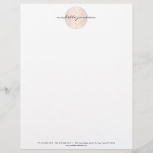 Elegant Rose Gold Leaf Logo on White Custom Letterhead