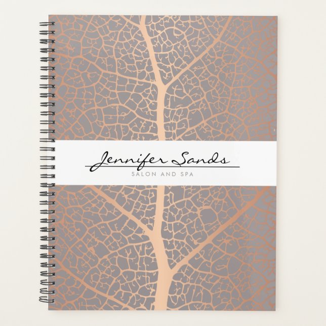 Elegant Rose Gold Leaf Tree Pattern Appointment Planner (Front)