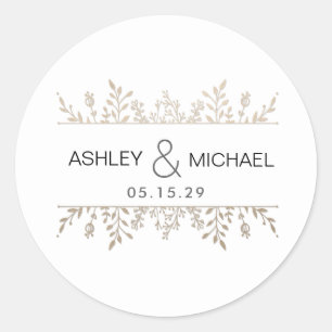 Elegant Rose Gold Leafy Frame Wedding Sticker