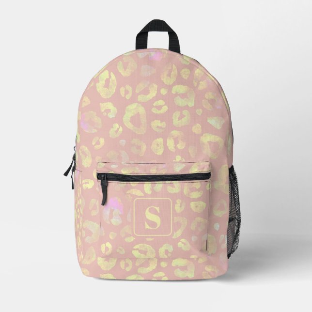 Elegant Rose Gold Lemon Chiffon Leopard Print Cool Printed Backpack (Front)