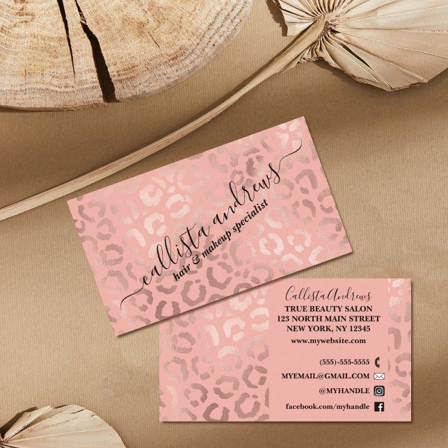 Elegant Rose Gold Leopard Cheetah Animal Print Business Card (Creator Uploaded)
