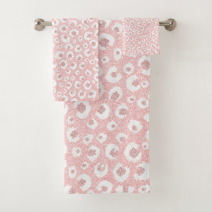 Elegant Rose Gold Leopard Print White Pattern Bath Towel Set