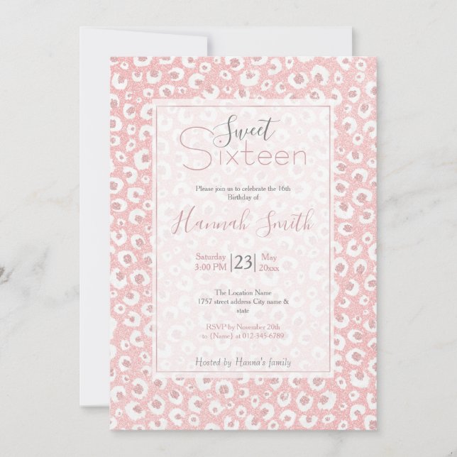 Elegant Rose Gold Leopard Print White Pattern Invitation (Front)