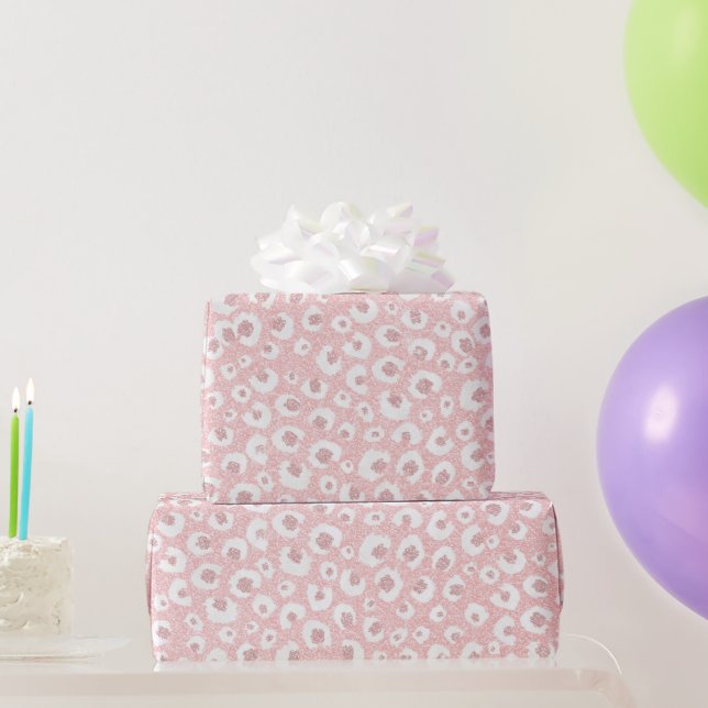 Elegant Rose Gold Leopard Print White Pattern Wrapping Paper (Party Gifts)