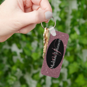Elegant Rose Gold lettering on Black    Keychain
