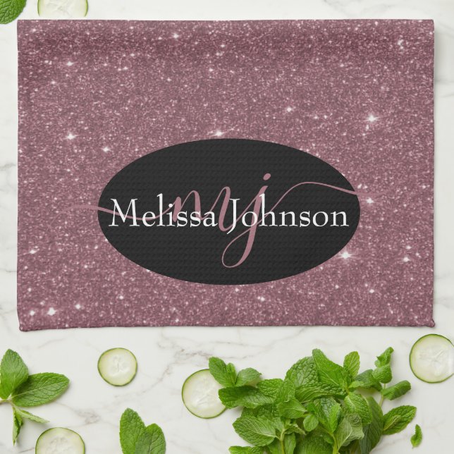 Elegant Rose Gold lettering on Black    Kitchen To Tea Towel (Folded)