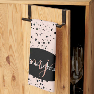 Elegant Rose Gold lettering on Black Kitchen To Tea Towel