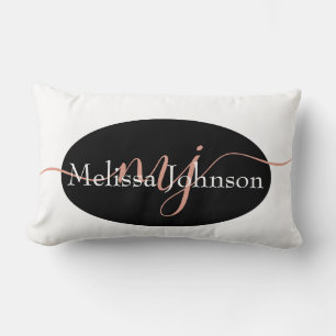 Elegant Rose Gold lettering on Black Lumbar Cushion