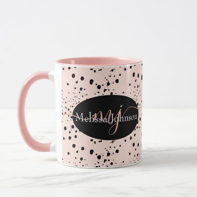 Elegant Rose Gold lettering on Black    Mug (Left)