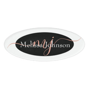 Elegant Rose Gold lettering on Black    Name Tag