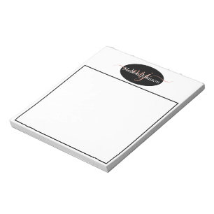 Elegant Rose Gold lettering on Black Notepad