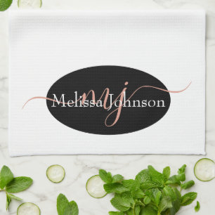 Elegant Rose Gold lettering on Black Tea Towel