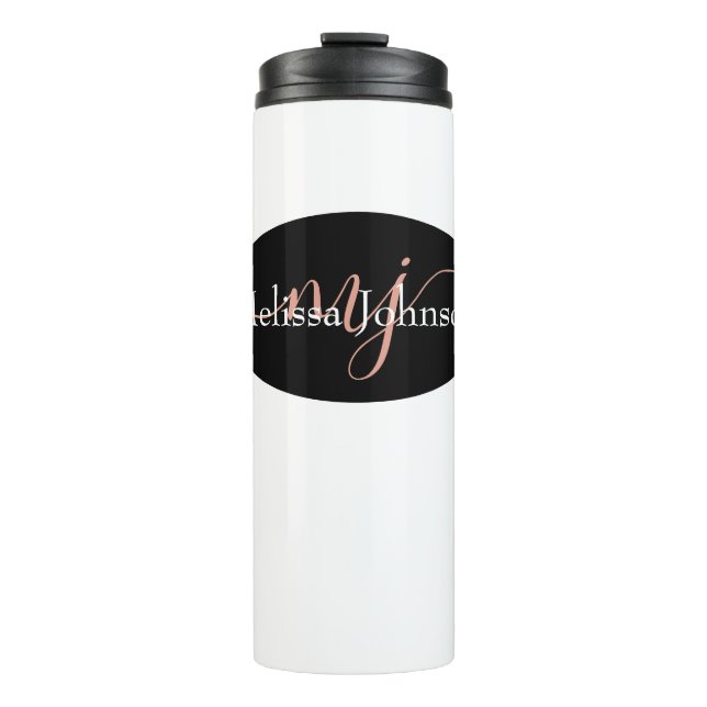 Elegant Rose Gold lettering on Black    Thermal Tumbler (Front)