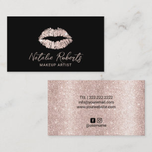 Elegant Rose Gold Lips Beauty Salon Makeup Artist Business Card