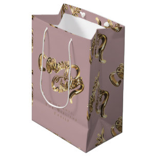 Elegant Rose Gold Look Script Merry Christmas Med Medium Gift Bag