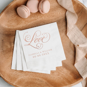 Elegant Rose Gold Love Calligraphy Wedding Napkin