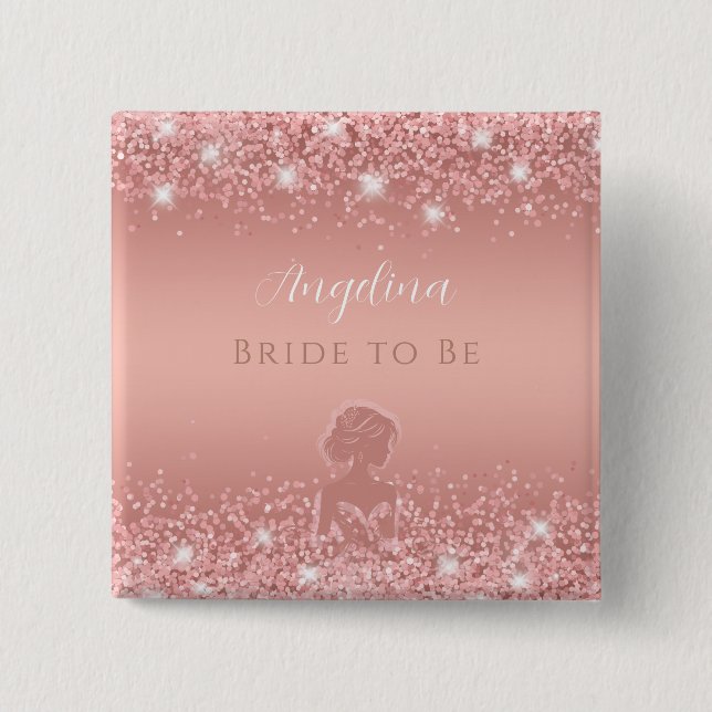 Elegant Rose Gold Luxe Shimmer Bridal Shower  15 Cm Square Badge (Front)