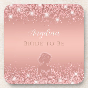 Elegant Rose Gold Luxe Shimmer Bridal Shower  Coaster