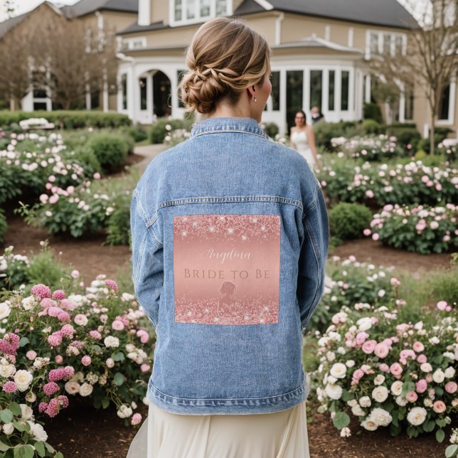 Elegant Rose Gold Luxe Shimmer Bridal Shower  Denim Jacket (Wedding Back)