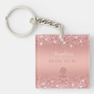 Elegant Rose Gold Luxe Shimmer Bridal Shower Key Ring