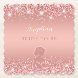 Elegant Rose Gold Luxe Shimmer Bridal Shower  Paper Coaster