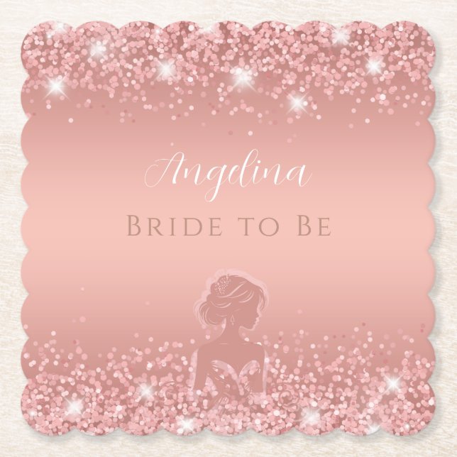 Elegant Rose Gold Luxe Shimmer Bridal Shower  Paper Coaster (Front)